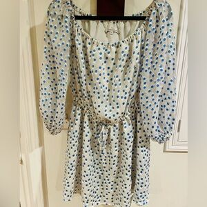 Lovers + Friends White Mini Dress with Blue Polka Dots